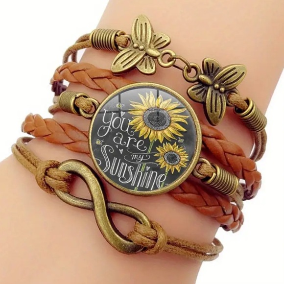 Jewelry - $5🔥 "You Are My Sunshine" Sunflower Butterfly Layered Brown Bronze Bracelet
